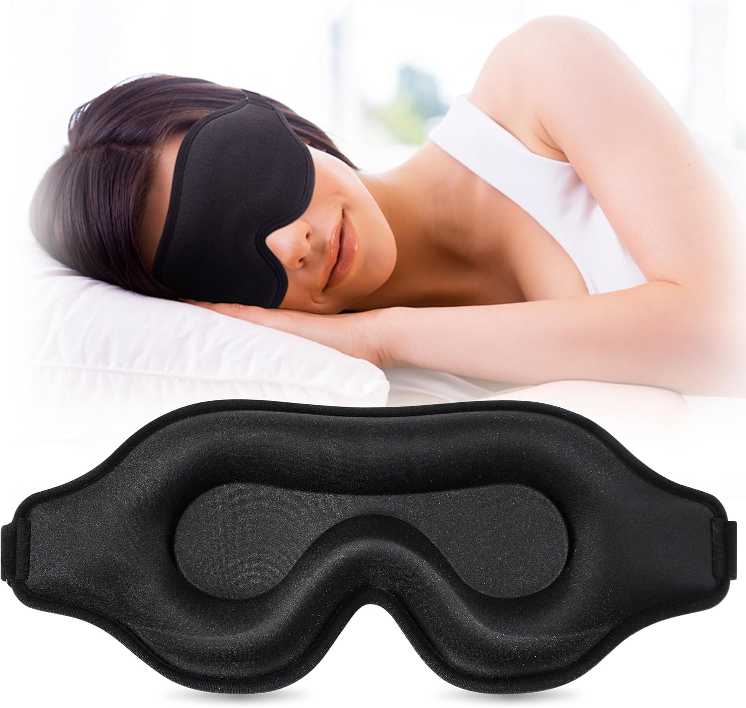 Sleep Mask for Men and Women, 3D Blackout Eye Mask for Side Sleepers, Black
