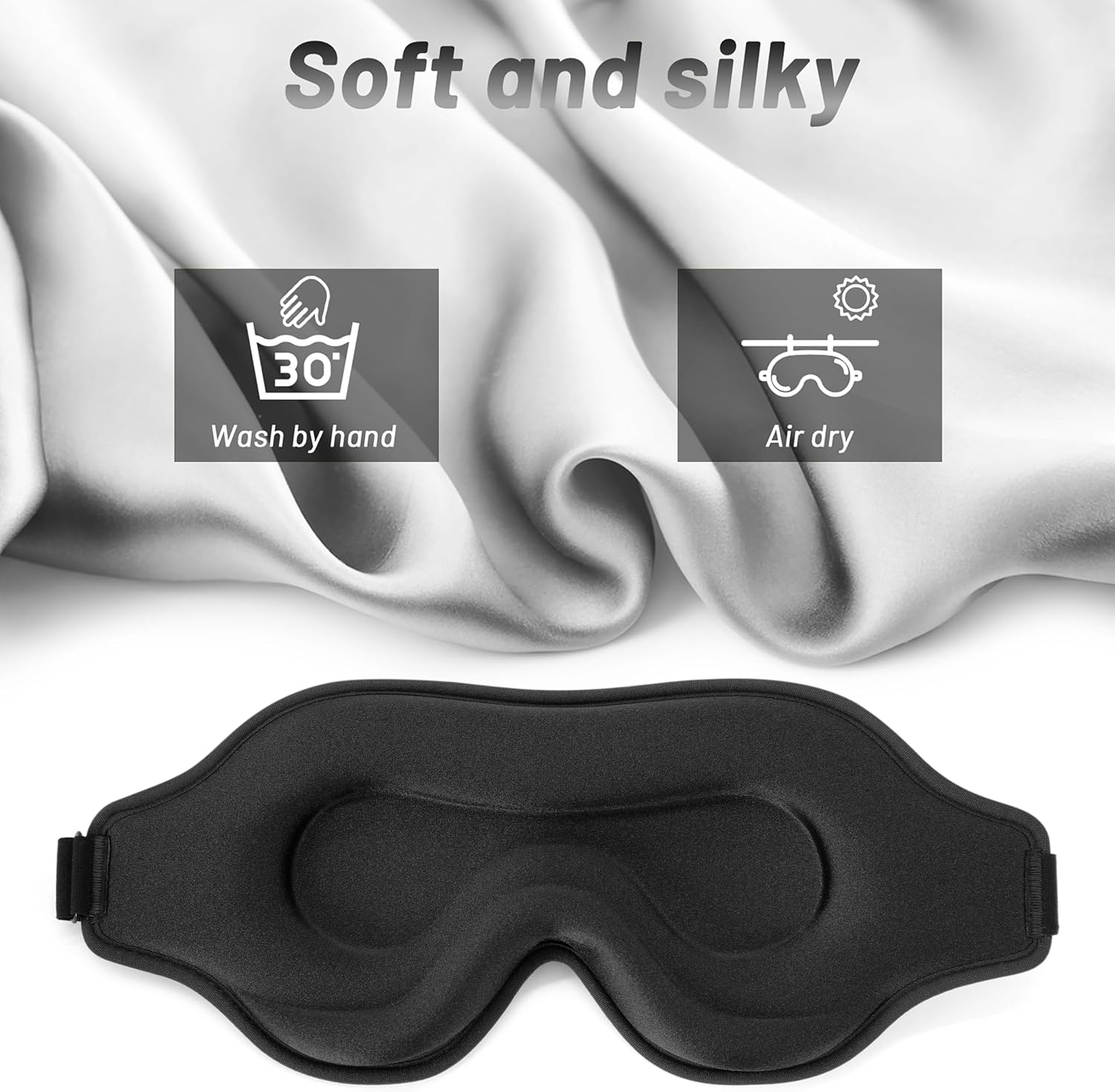 Sleep Mask for Men and Women, 3D Blackout Eye Mask for Side Sleepers, Black - Image 5
