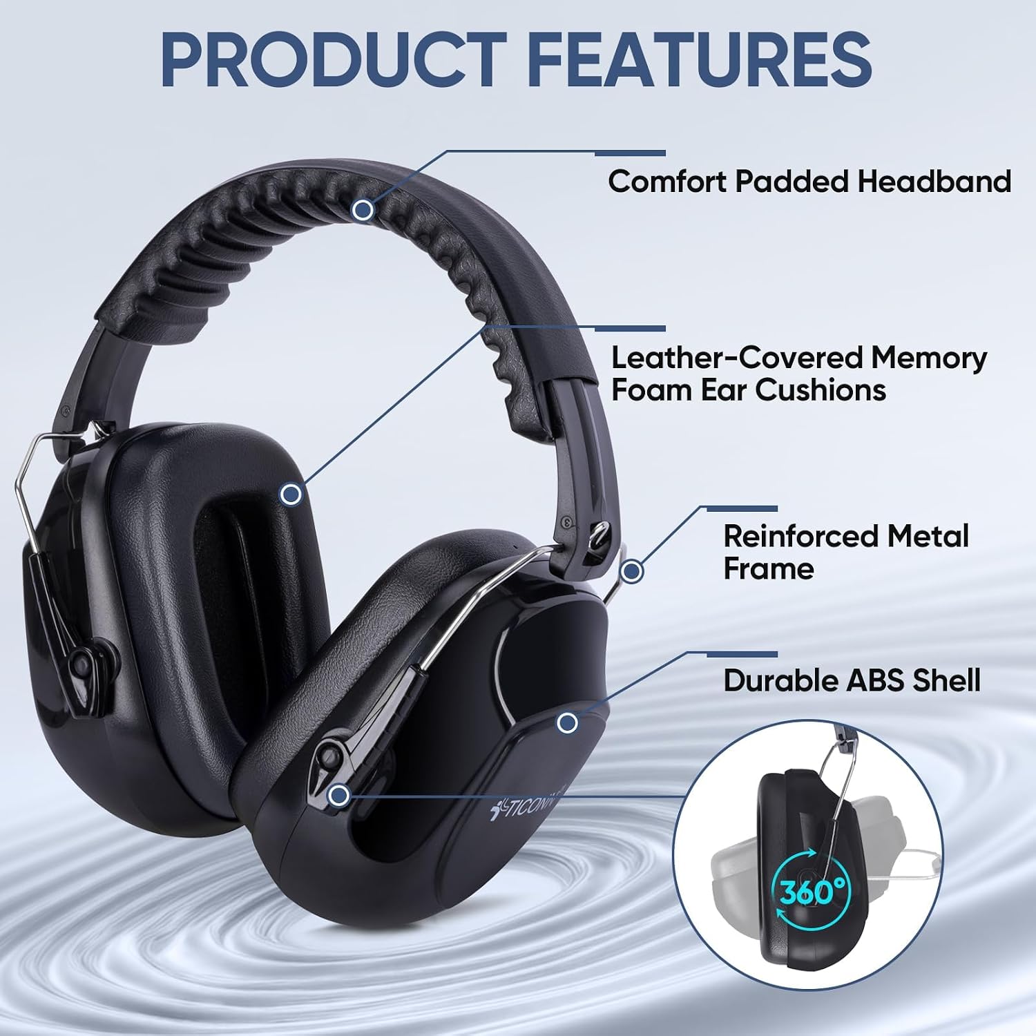 TICONN Noise Cancelling Ear Muffs for Adults, SNR 33dB Hearing Protection, Adjustable Safety Earmuffs for Construction - Image 4