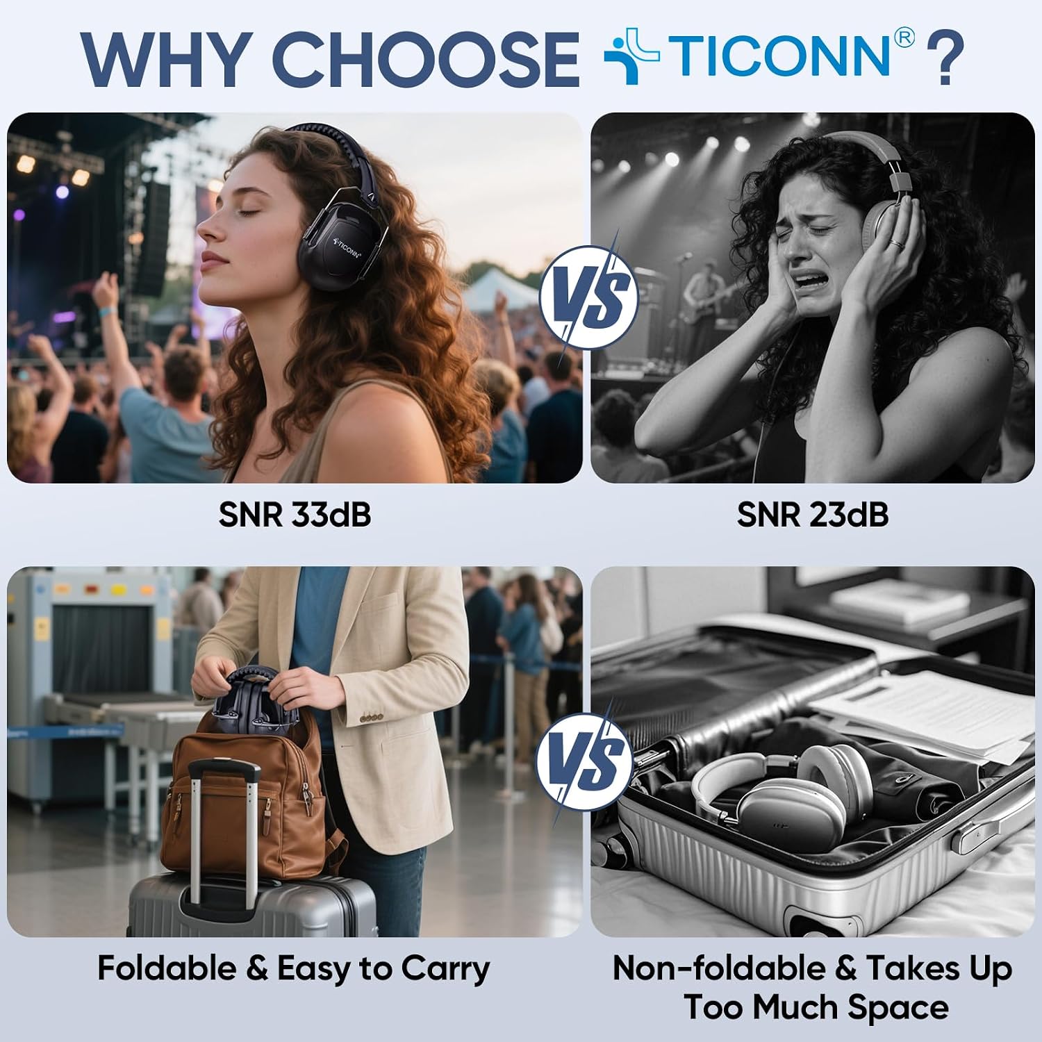 TICONN Noise Cancelling Ear Muffs for Adults, SNR 33dB Hearing Protection, Adjustable Safety Earmuffs for Construction - Image 5