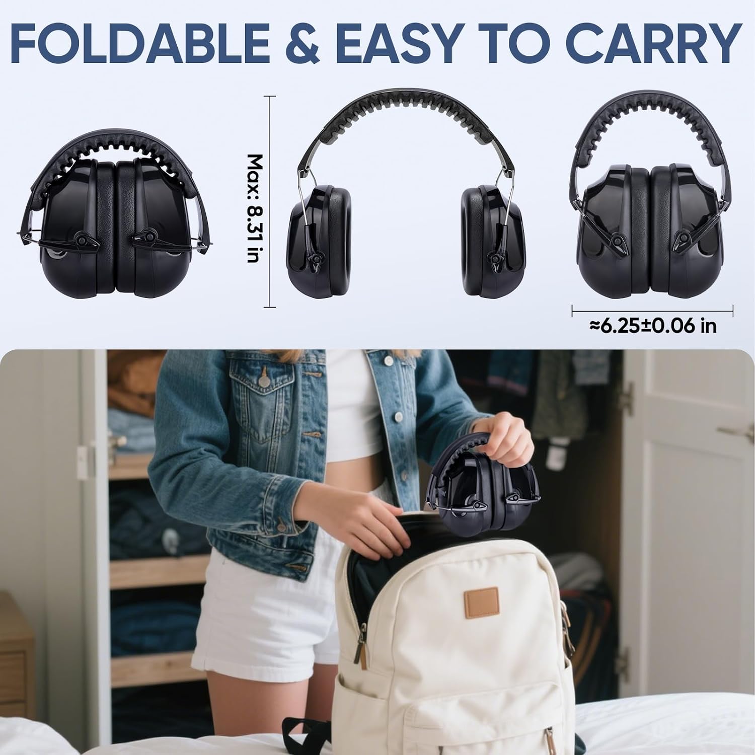 TICONN Noise Cancelling Ear Muffs for Adults, SNR 33dB Hearing Protection, Adjustable Safety Earmuffs for Construction - Image 6