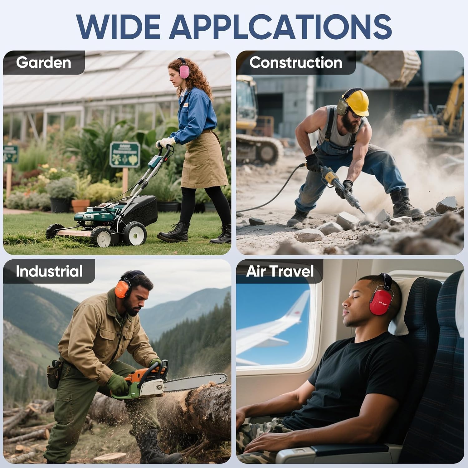 TICONN Noise Cancelling Ear Muffs for Adults, SNR 33dB Hearing Protection, Adjustable Safety Earmuffs for Construction - Image 9