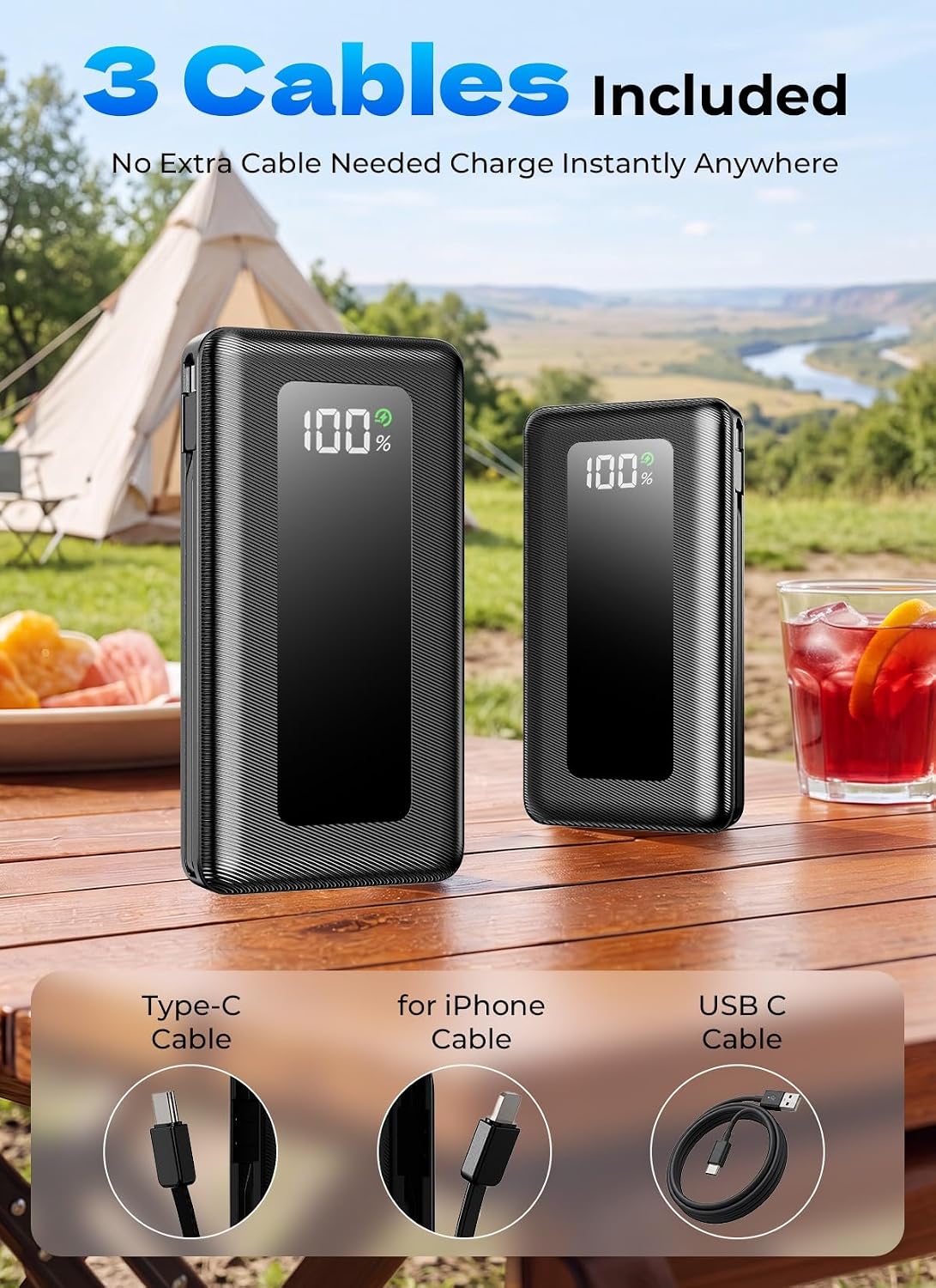 50000mAh Portable Charger Power Bank, Fast Charging with Built in Cables - Image 4
