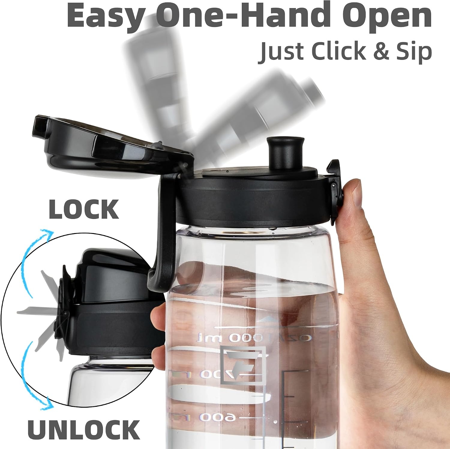 Fanhaw 32 oz Clear Plastic Water Bottle, Chug Lid, Clear & Black - Image 4