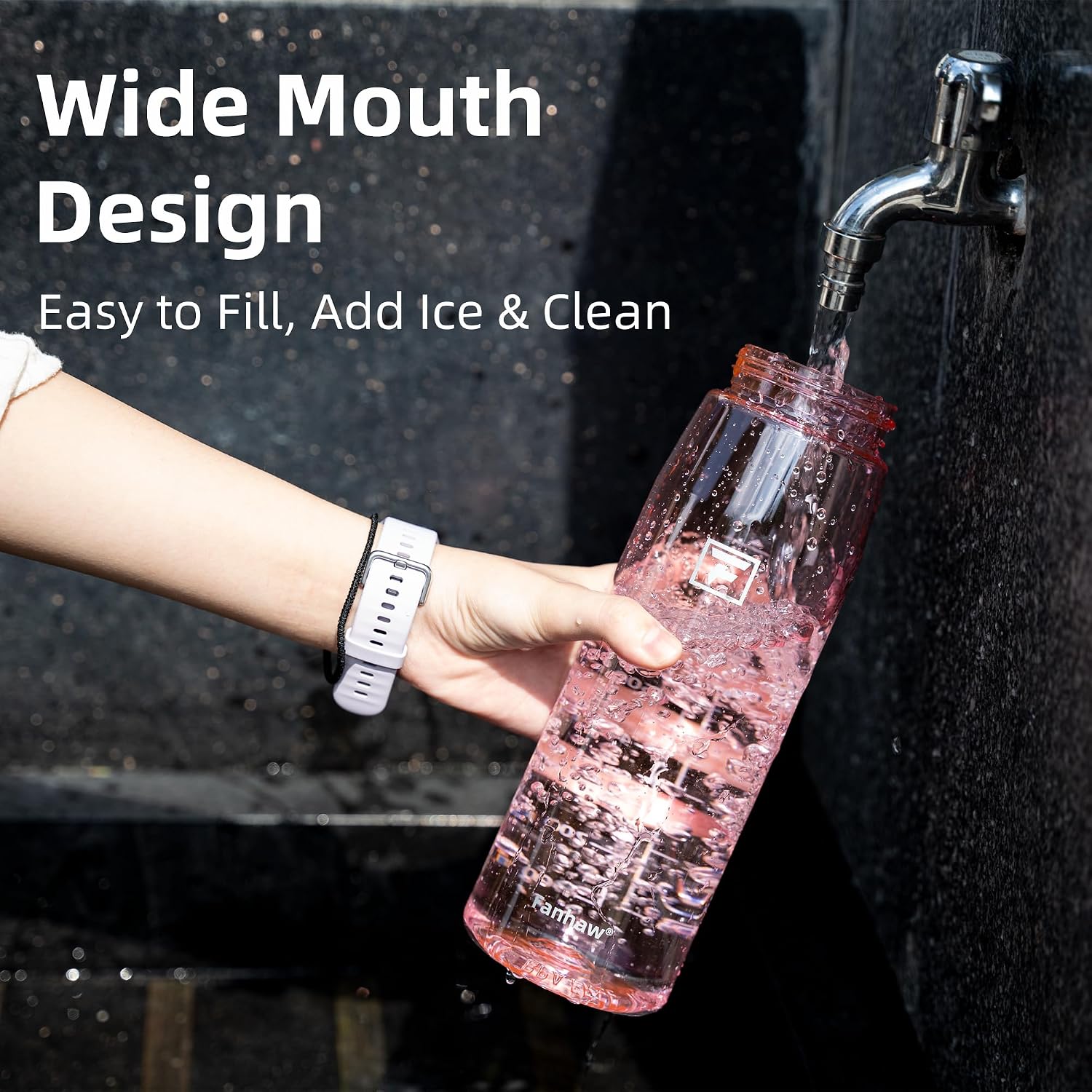 Fanhaw 32 oz Clear Plastic Water Bottle, Chug Lid, Clear & Black - Image 5