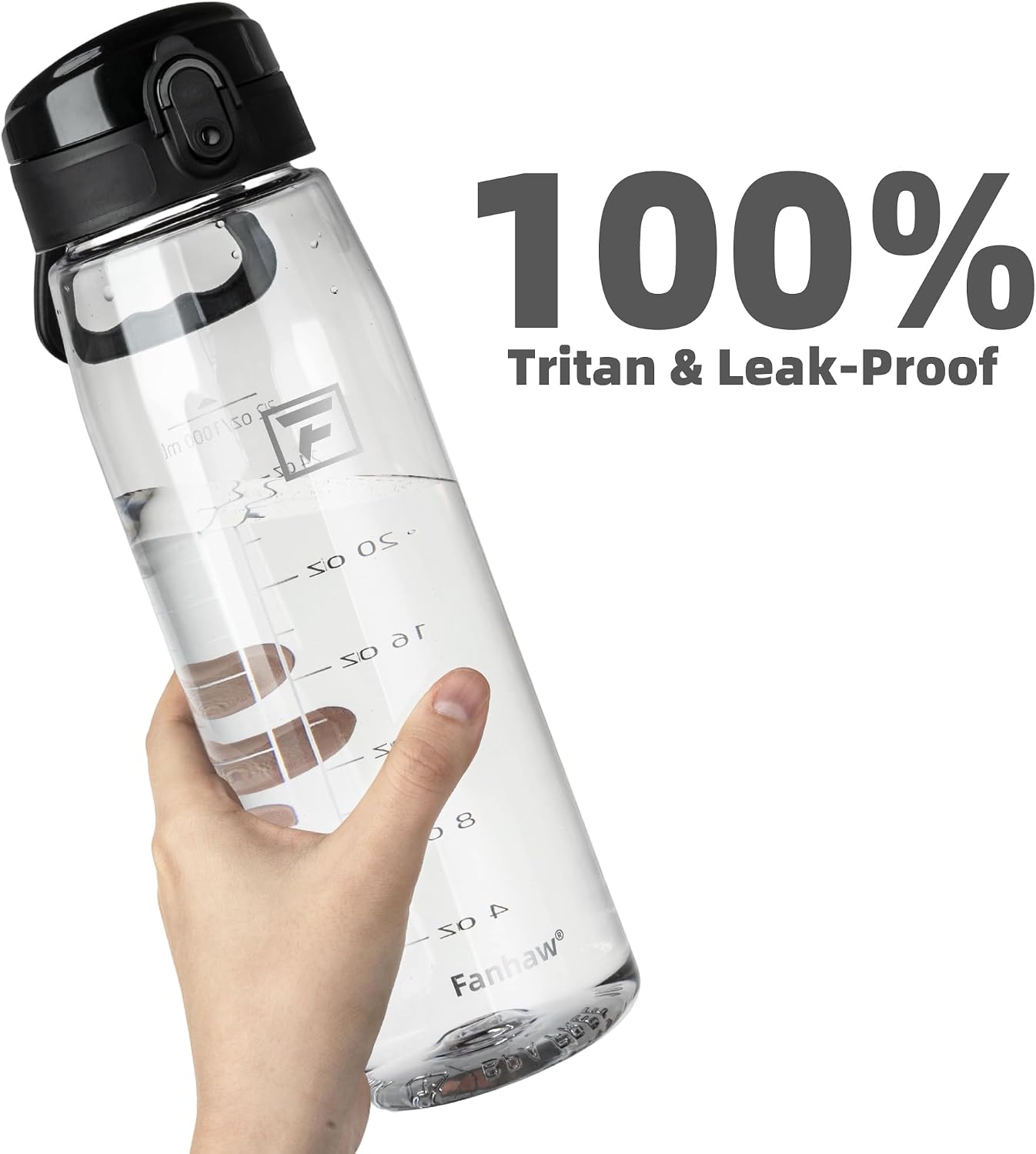 Fanhaw 32 oz Clear Plastic Water Bottle, Chug Lid, Clear & Black - Image 7