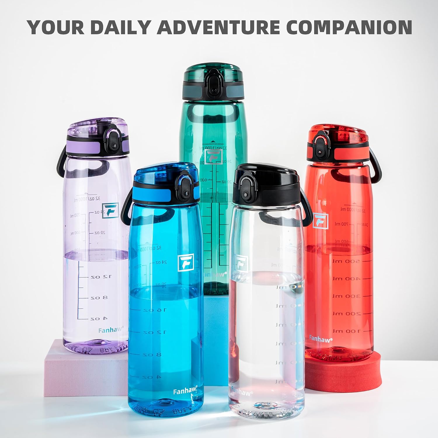 Fanhaw 32 oz Clear Plastic Water Bottle, Chug Lid, Clear & Black - Image 8